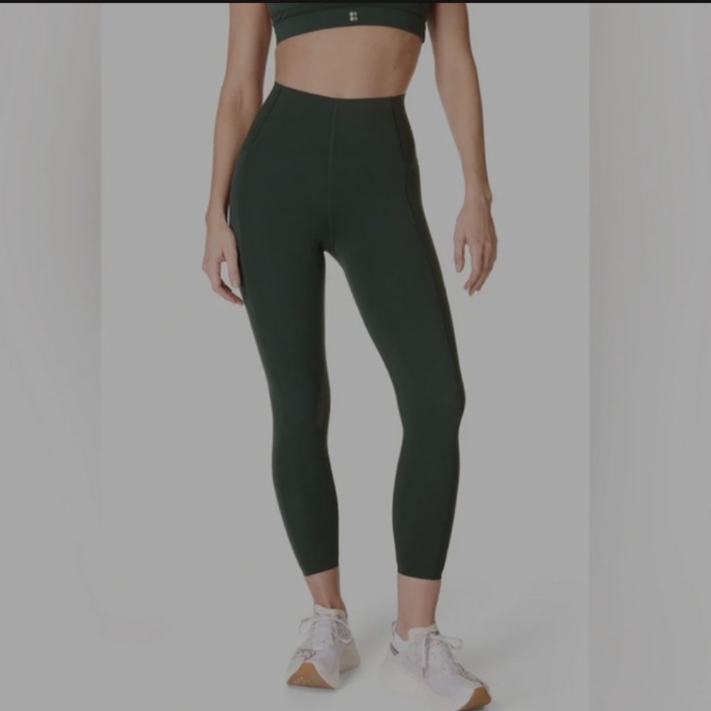 SWEATY BETTY NWOT HI WAIST POWER 7/8 LENGTH OLIVE LEGGINGS DARK FOREST COLOR